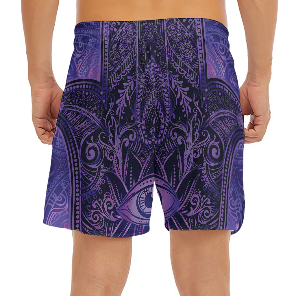 Purple Hamsa Hand Print Men's Split Running Shorts