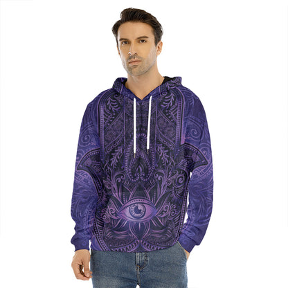 Purple Hamsa Hand Print Men's Velvet Pullover Hoodie