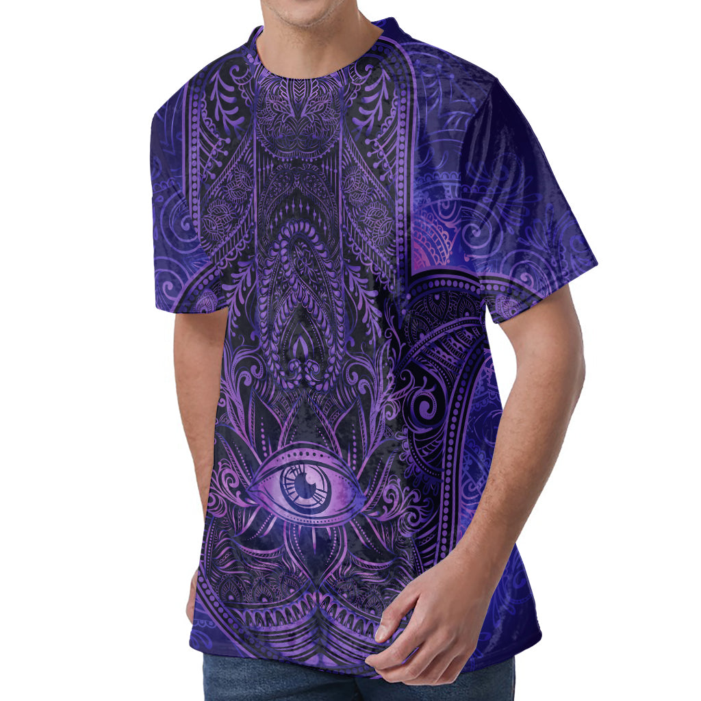 Purple Hamsa Hand Print Men's Velvet T-Shirt
