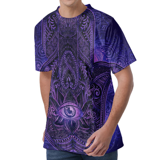 Purple Hamsa Hand Print Men's Velvet T-Shirt