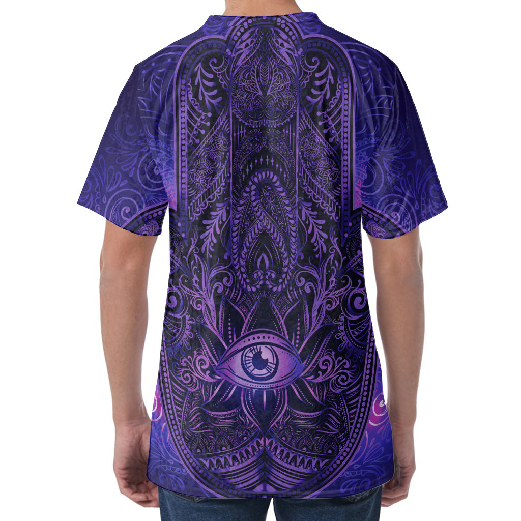 Purple Hamsa Hand Print Men's Velvet T-Shirt