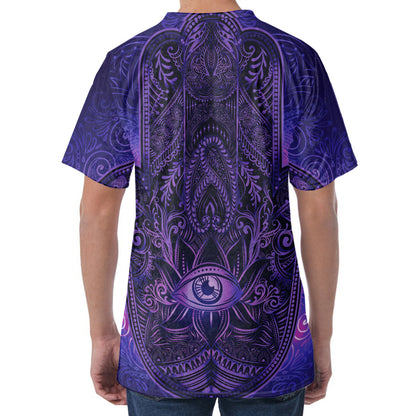 Purple Hamsa Hand Print Men's Velvet T-Shirt