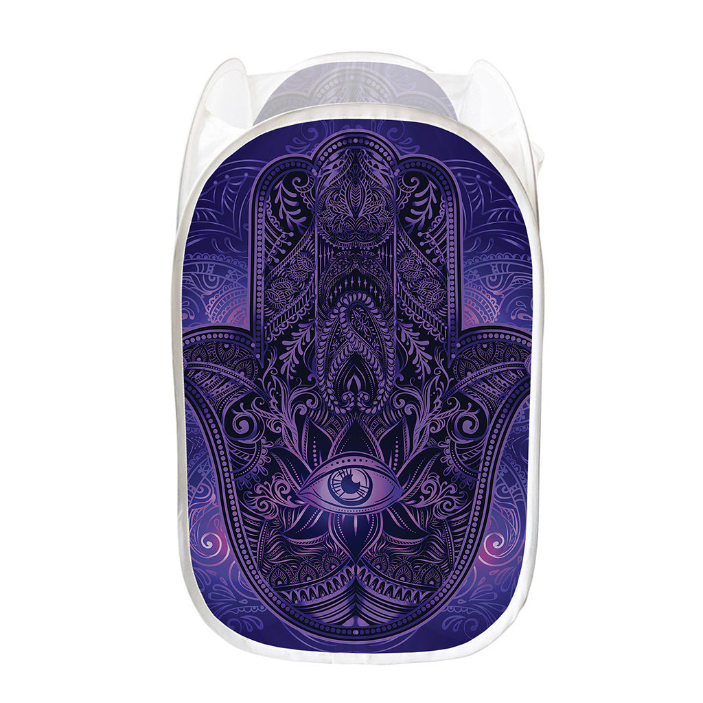 Purple Hamsa Hand Print Mesh Laundry Hamper