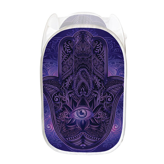Purple Hamsa Hand Print Mesh Laundry Hamper