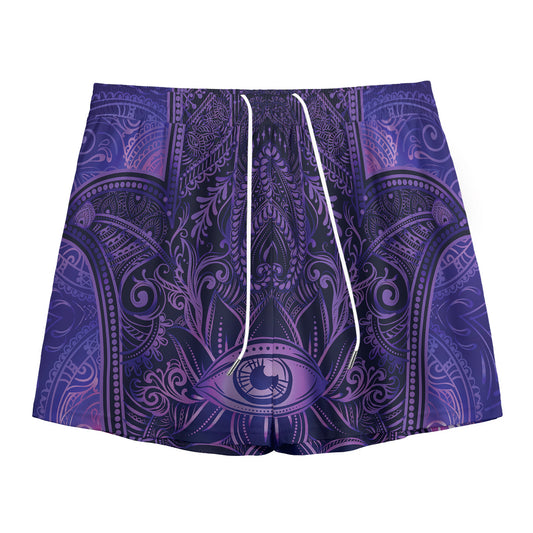Purple Hamsa Hand Print Mesh Shorts