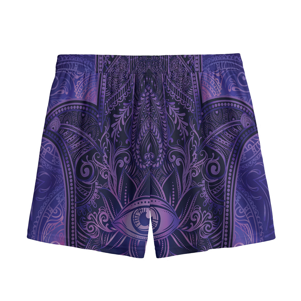 Purple Hamsa Hand Print Mesh Shorts