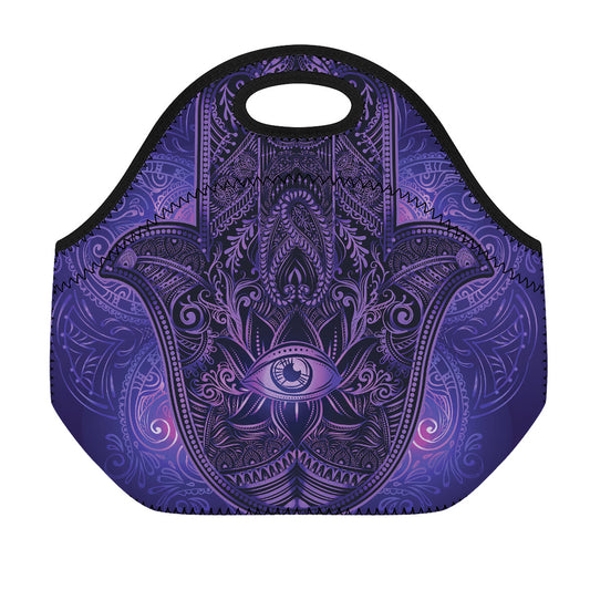 Purple Hamsa Hand Print Neoprene Lunch Bag