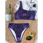 Purple Hamsa Hand Print One Shoulder Bikini Top