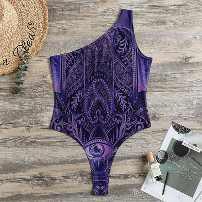 Purple Hamsa Hand Print One Shoulder Bodysuit