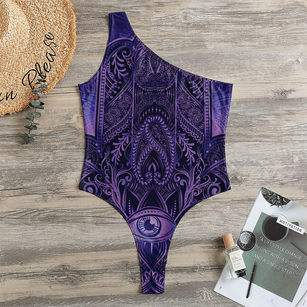 Purple Hamsa Hand Print One Shoulder Bodysuit