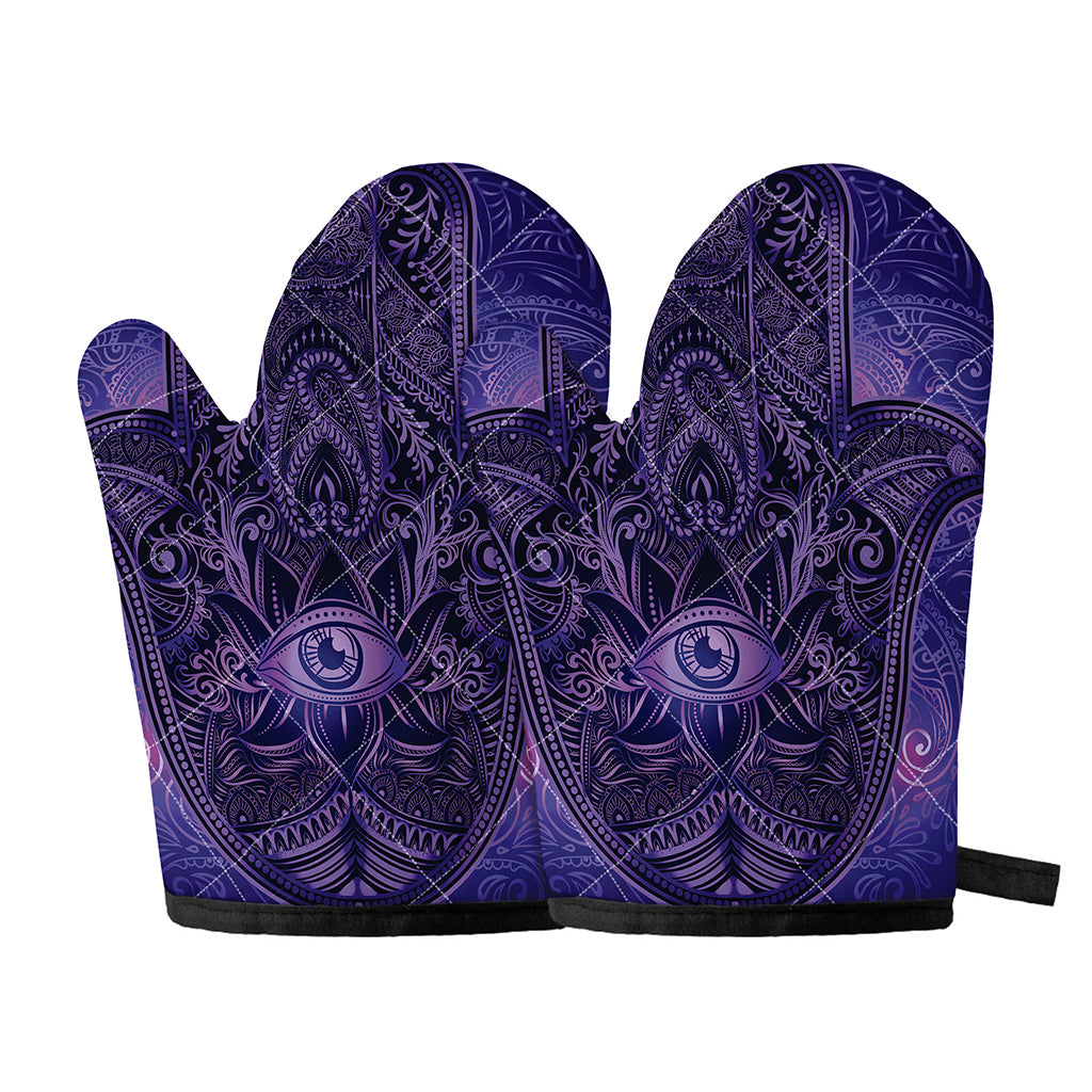 Purple Hamsa Hand Print Oven Mitts