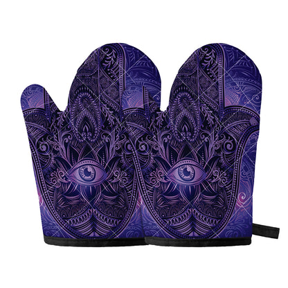 Purple Hamsa Hand Print Oven Mitts
