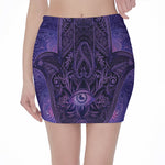 Purple Hamsa Hand Print Pencil Mini Skirt
