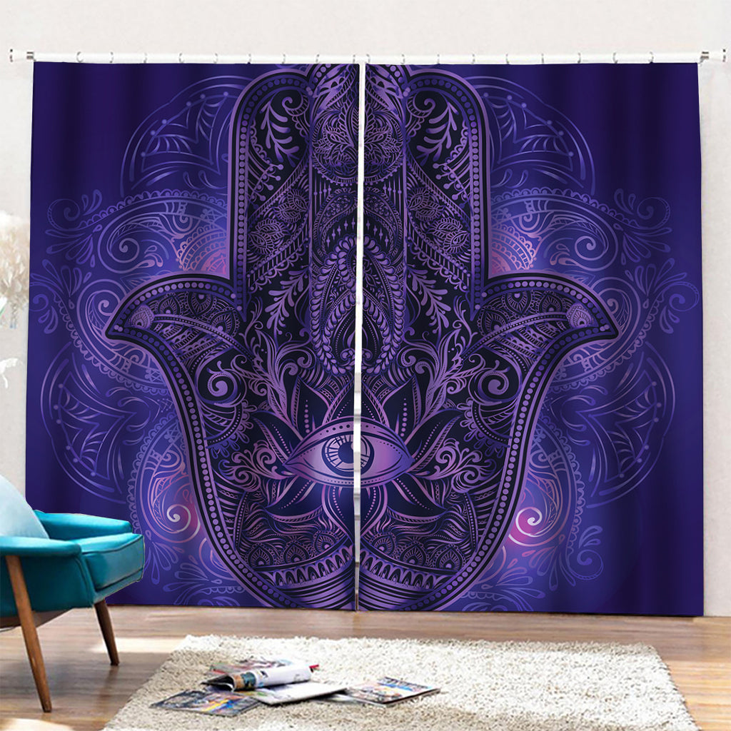 Purple Hamsa Hand Print Pencil Pleat Curtains