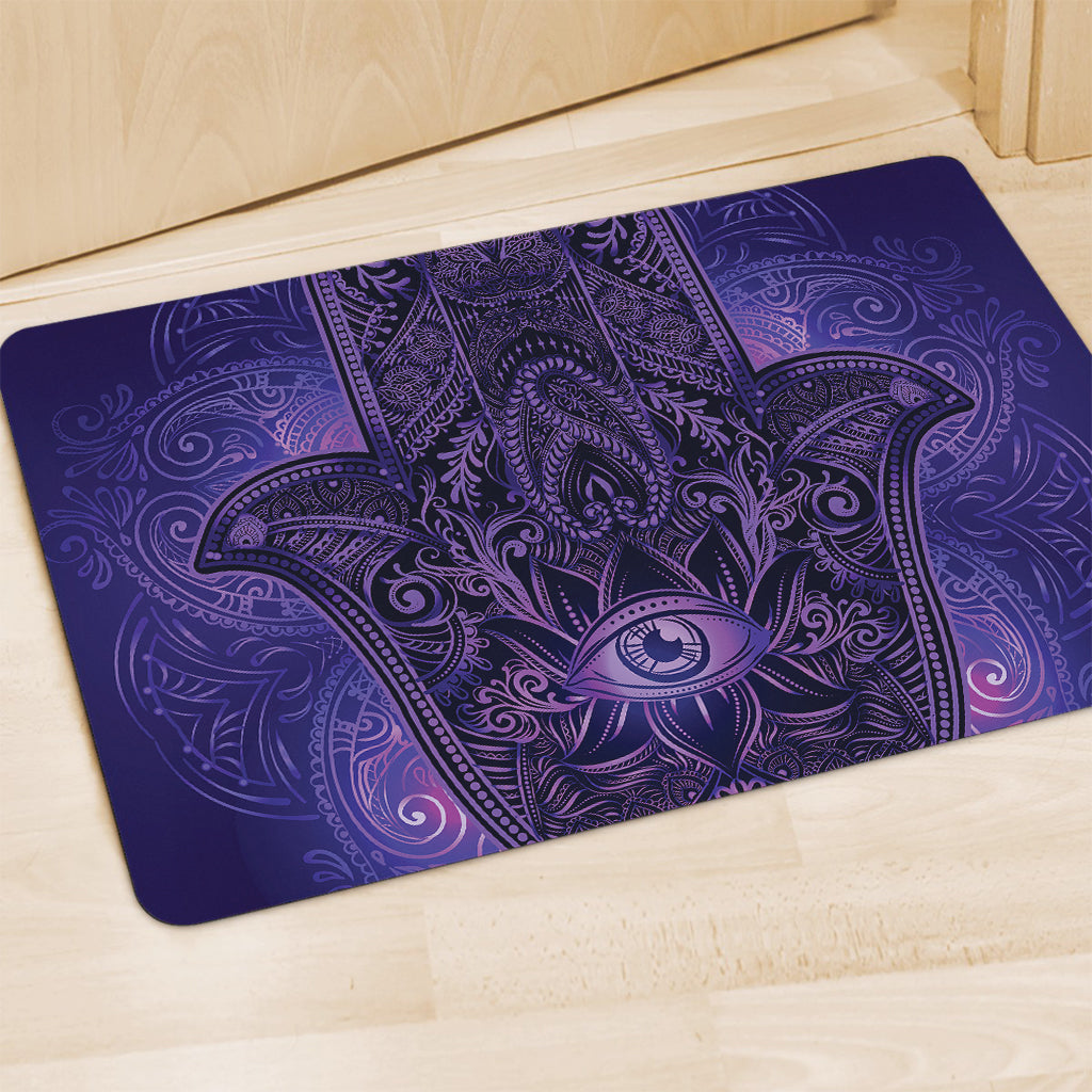 Purple Hamsa Hand Print Polyester Doormat