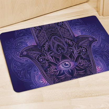 Purple Hamsa Hand Print Polyester Doormat