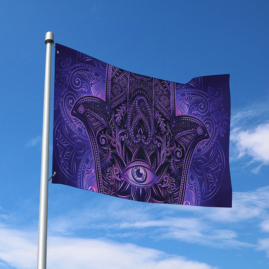 Purple Hamsa Hand Print Polyester Flag