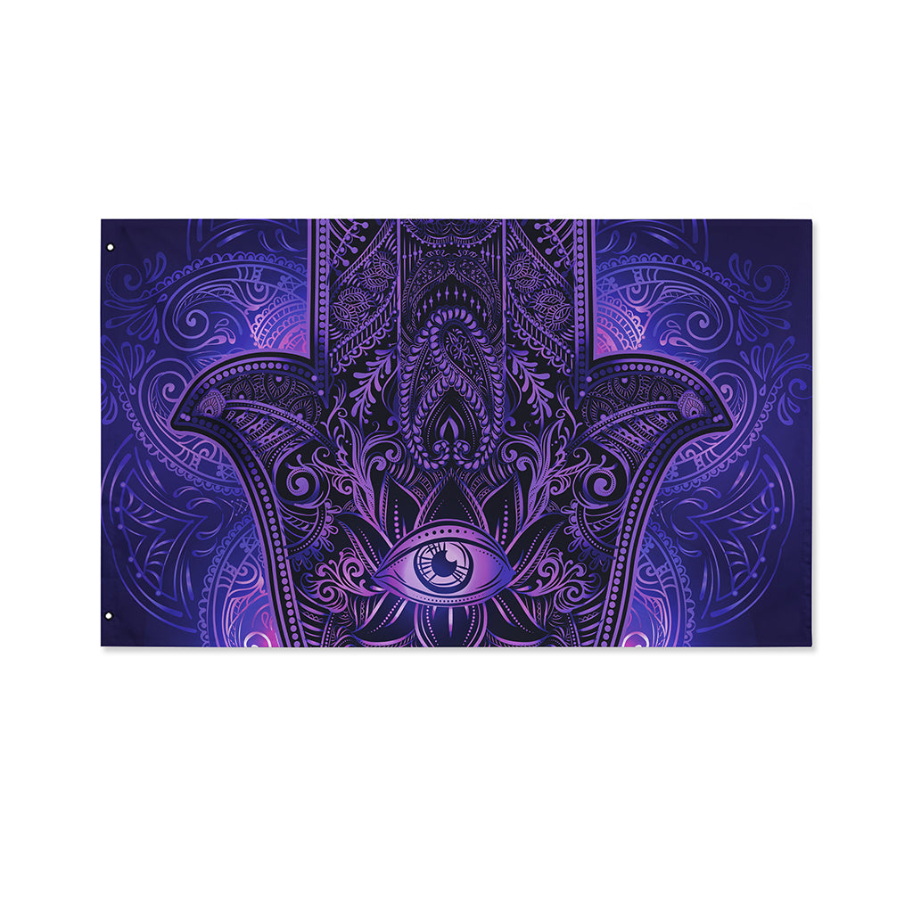 Purple Hamsa Hand Print Polyester Flag