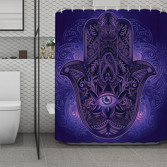 Purple Hamsa Hand Print Polyester Shower Curtain
