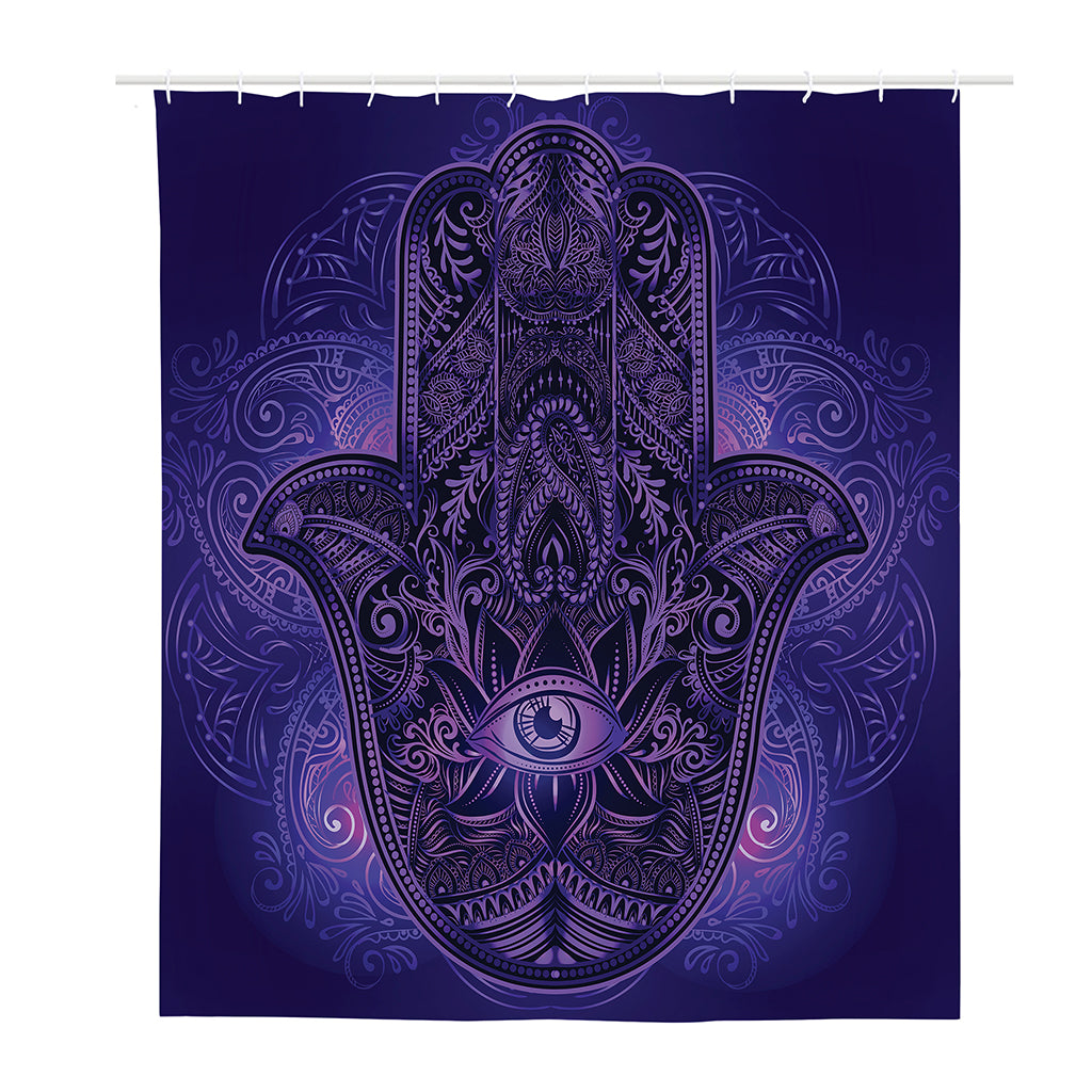 Purple Hamsa Hand Print Polyester Shower Curtain