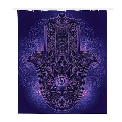 Purple Hamsa Hand Print Polyester Shower Curtain