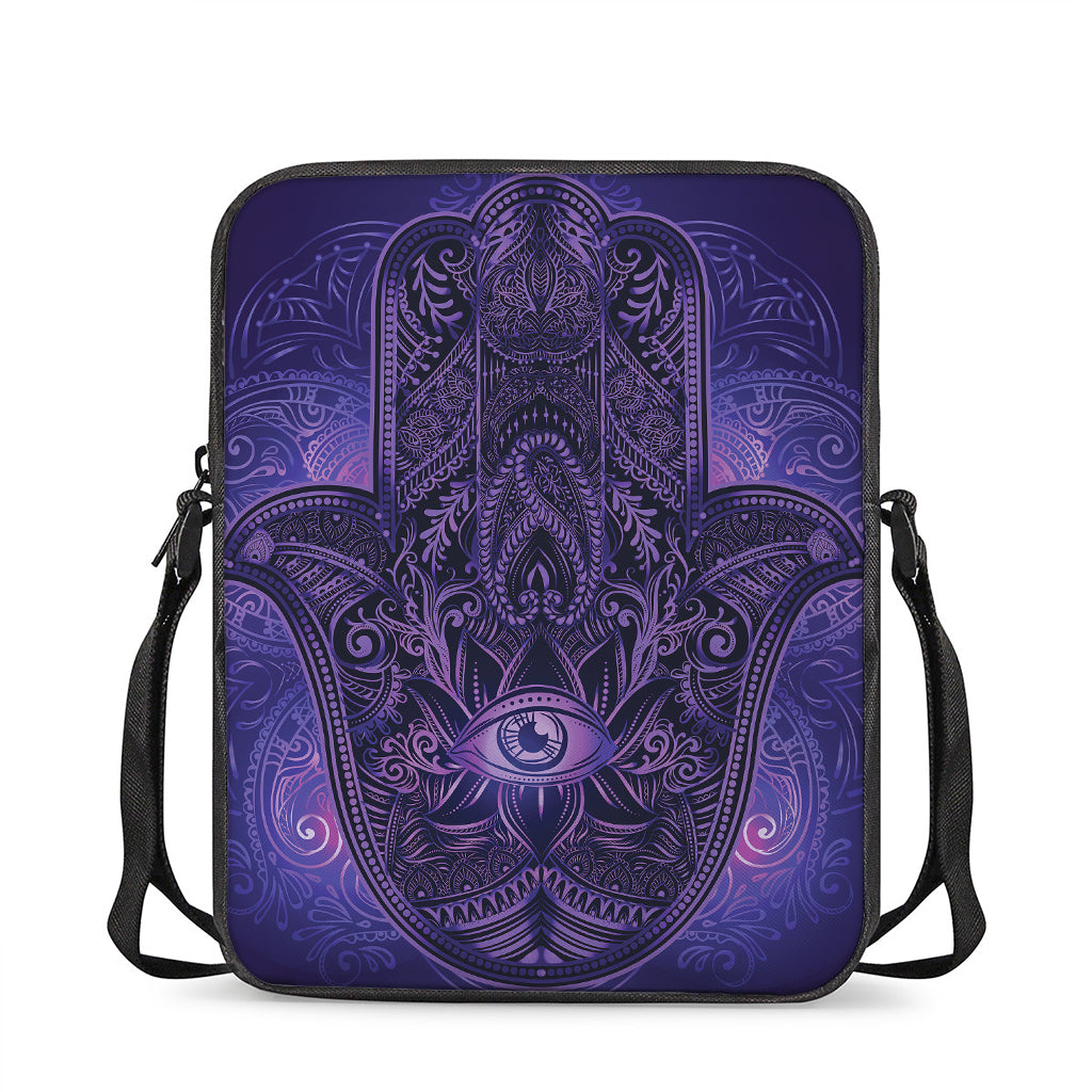 Purple Hamsa Hand Print Rectangular Crossbody Bag