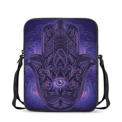 Purple Hamsa Hand Print Rectangular Crossbody Bag