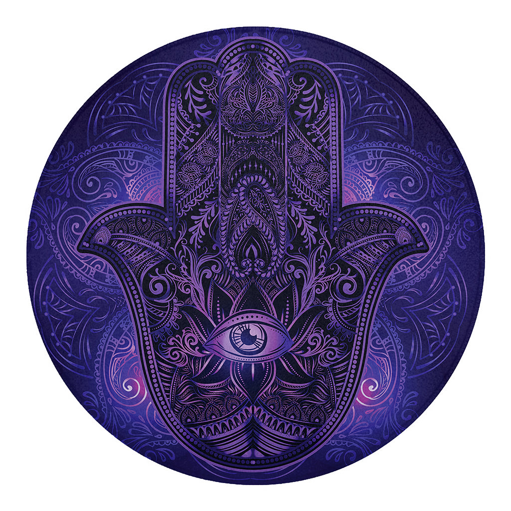 Purple Hamsa Hand Print Round Blanket
