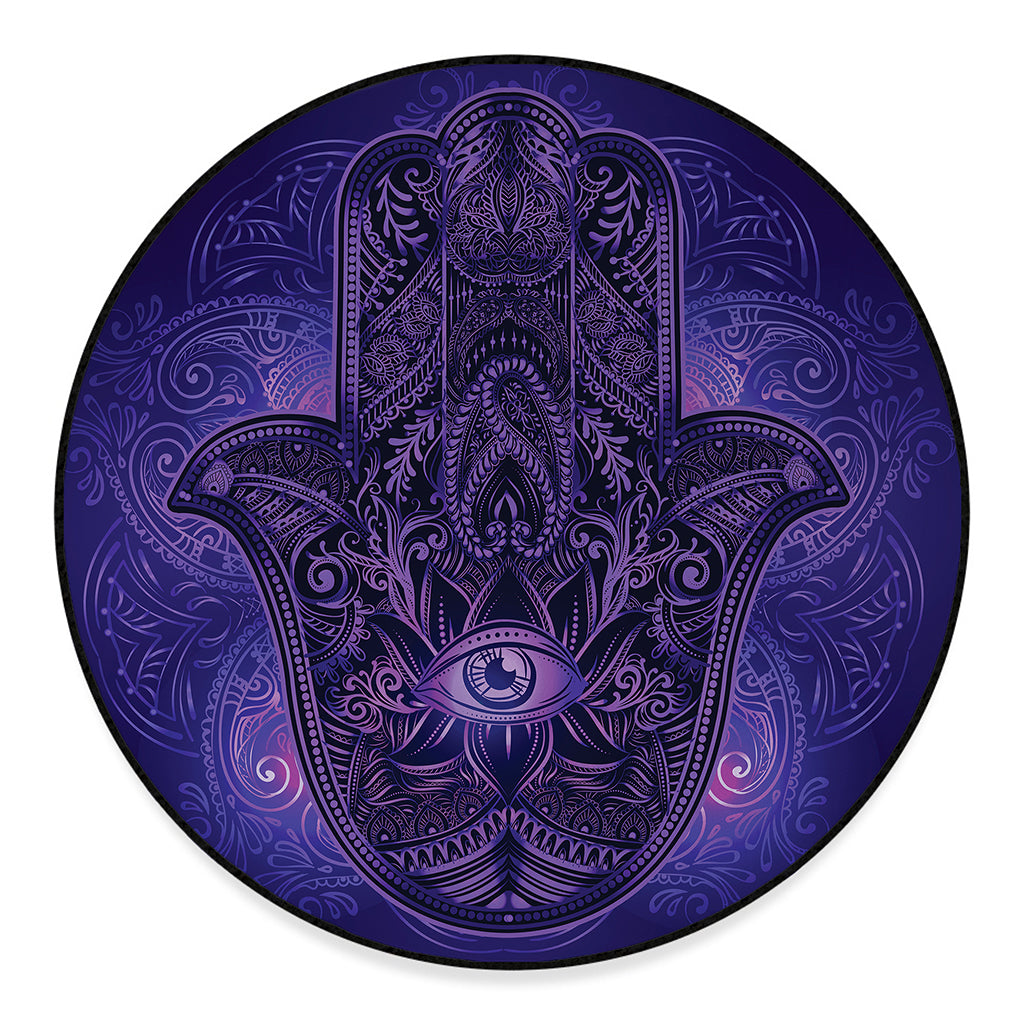 Purple Hamsa Hand Print Round Floor Mat