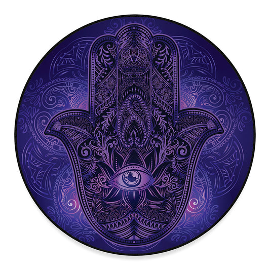 Purple Hamsa Hand Print Round Floor Mat