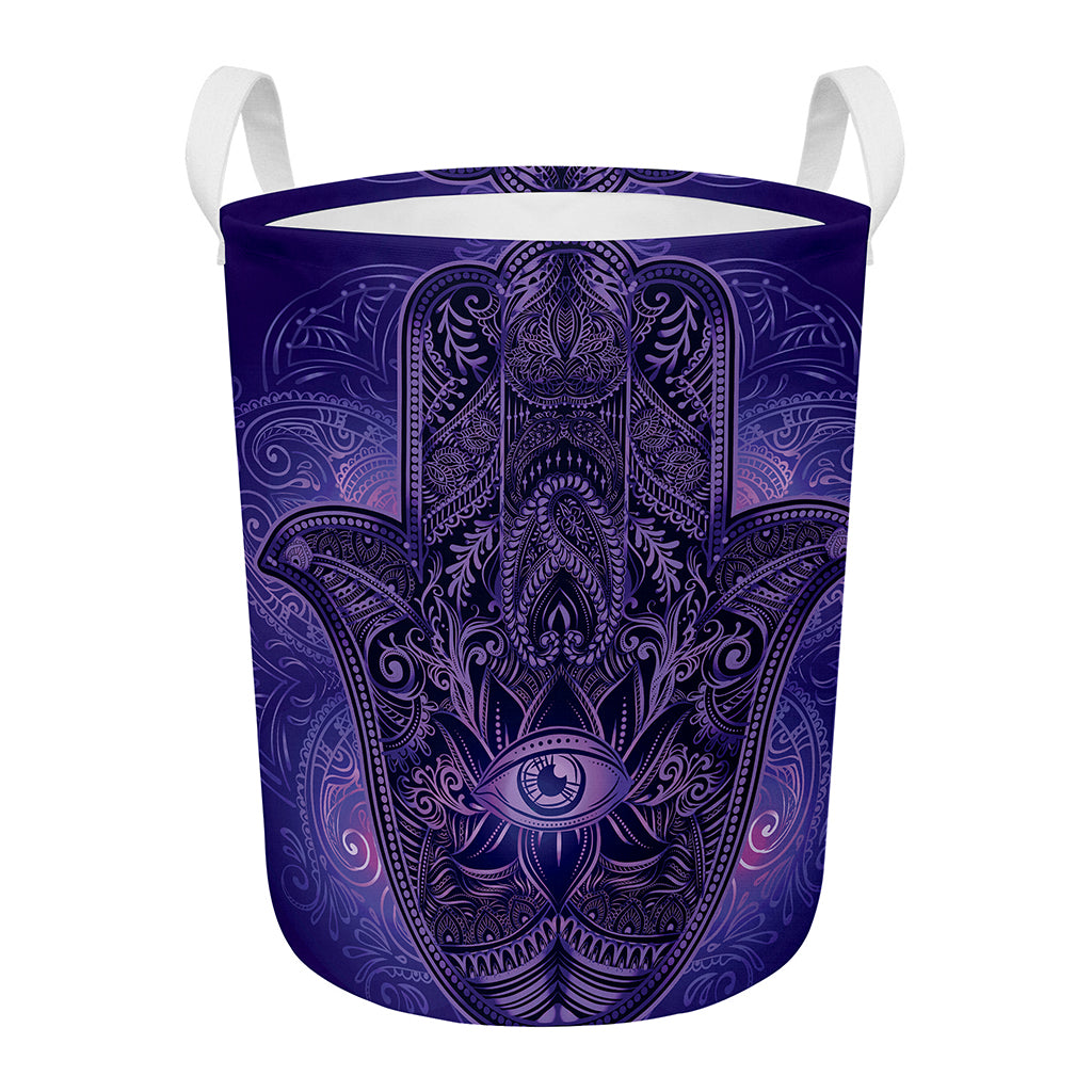Purple Hamsa Hand Print Round Laundry Basket