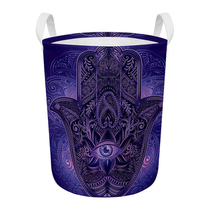 Purple Hamsa Hand Print Round Laundry Basket
