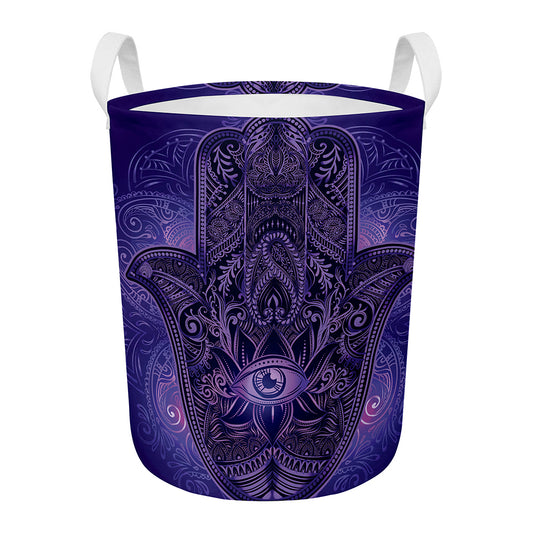 Purple Hamsa Hand Print Round Laundry Basket