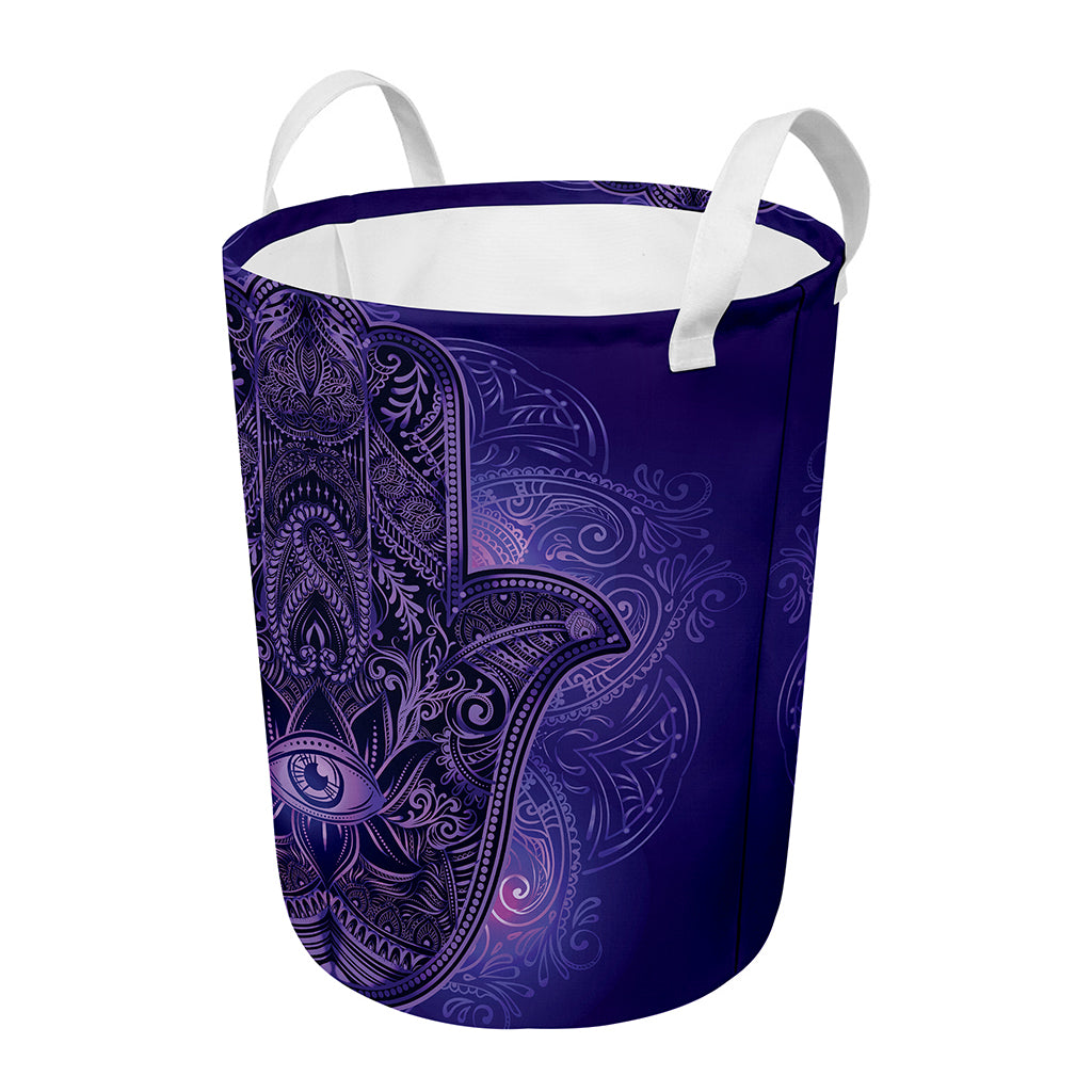 Purple Hamsa Hand Print Round Laundry Basket