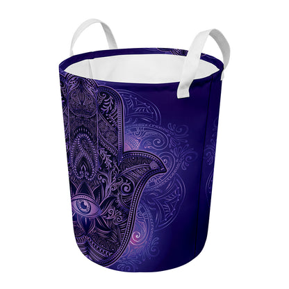 Purple Hamsa Hand Print Round Laundry Basket