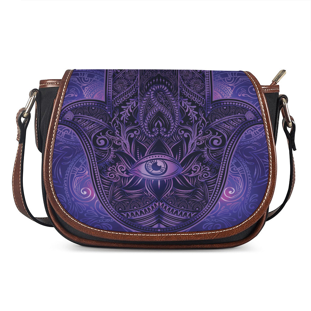 Purple Hamsa Hand Print Saddle Bag