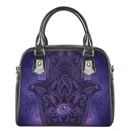 Purple Hamsa Hand Print Shoulder Handbag