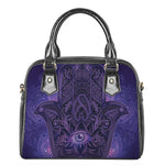 Purple Hamsa Hand Print Shoulder Handbag