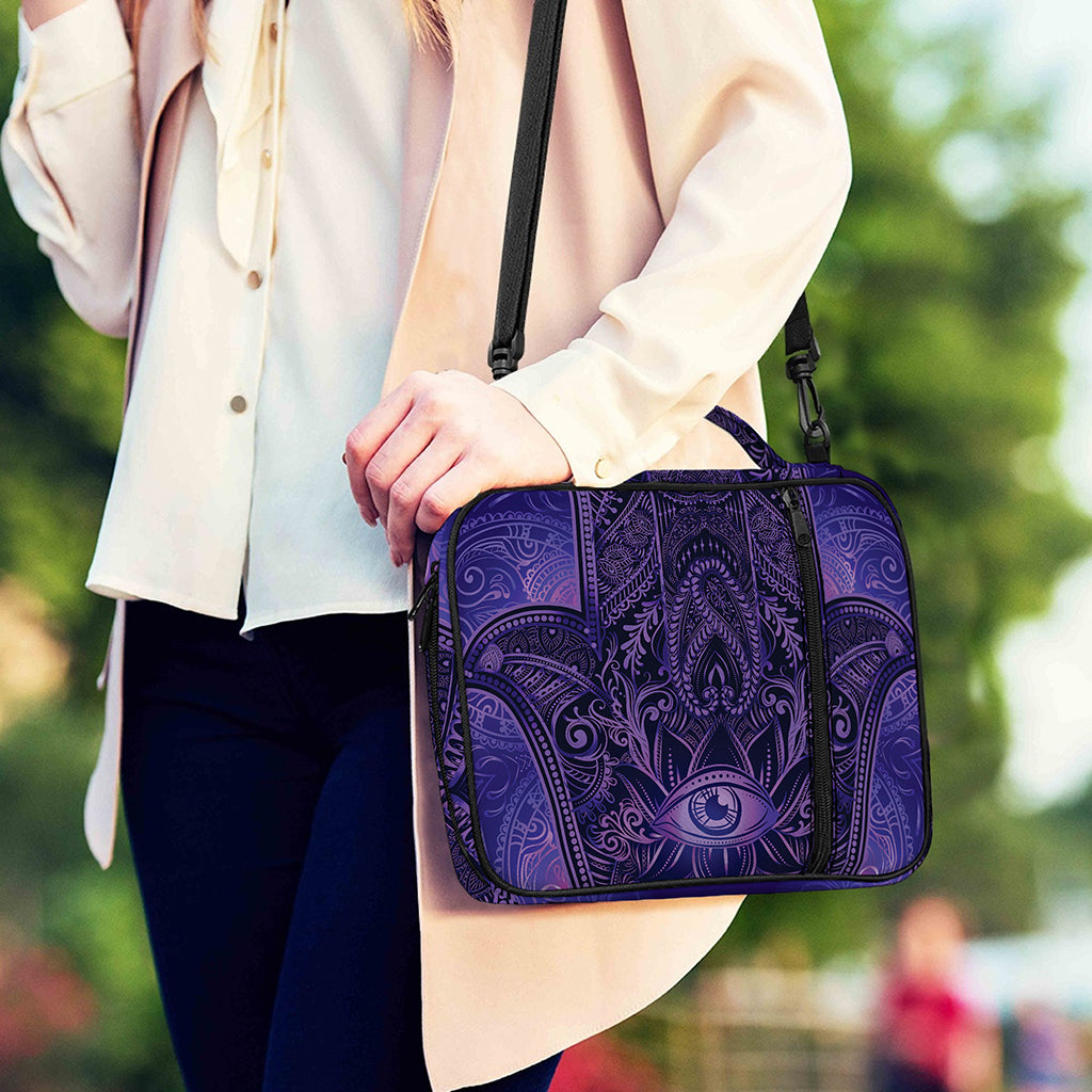 Purple Hamsa Hand Print Shoulder Strap Bible Bag