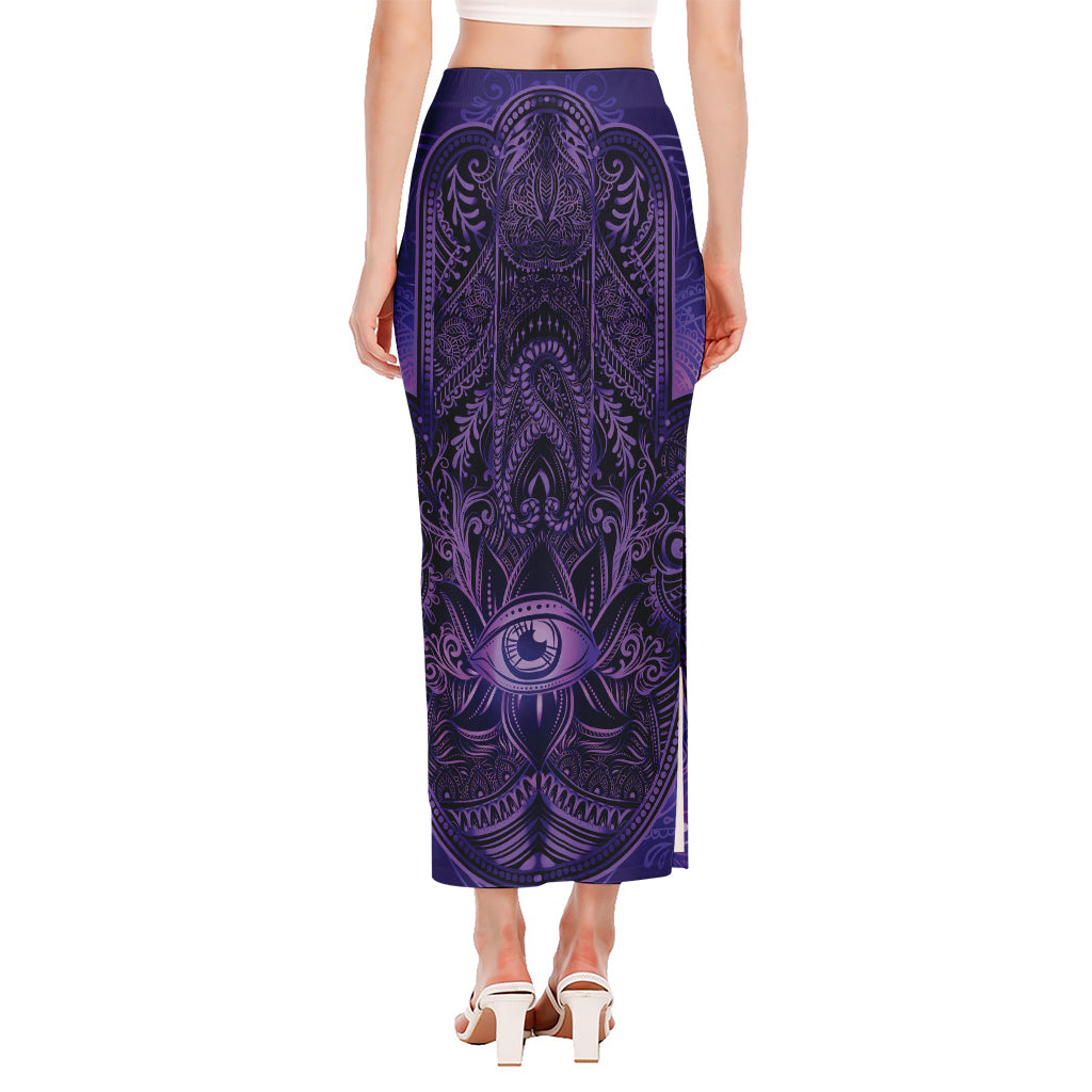 Purple Hamsa Hand Print Side Slit Maxi Skirt