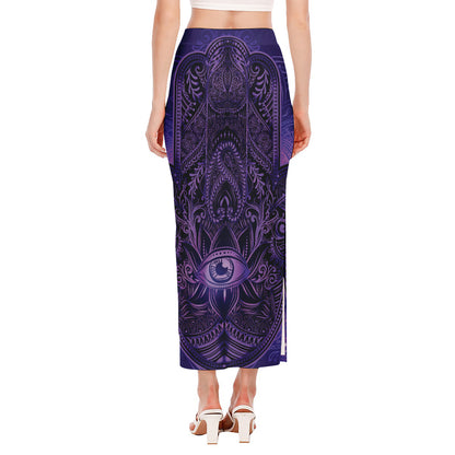 Purple Hamsa Hand Print Side Slit Maxi Skirt