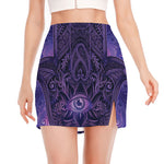 Purple Hamsa Hand Print Side Slit Mini Skirt