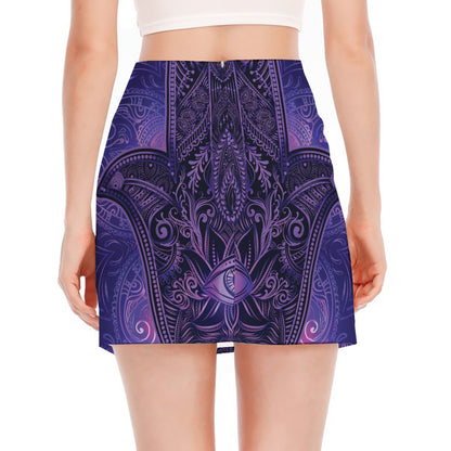 Purple Hamsa Hand Print Side Slit Mini Skirt