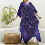 Purple Hamsa Hand Print Silk V-Neck Kaftan Dress