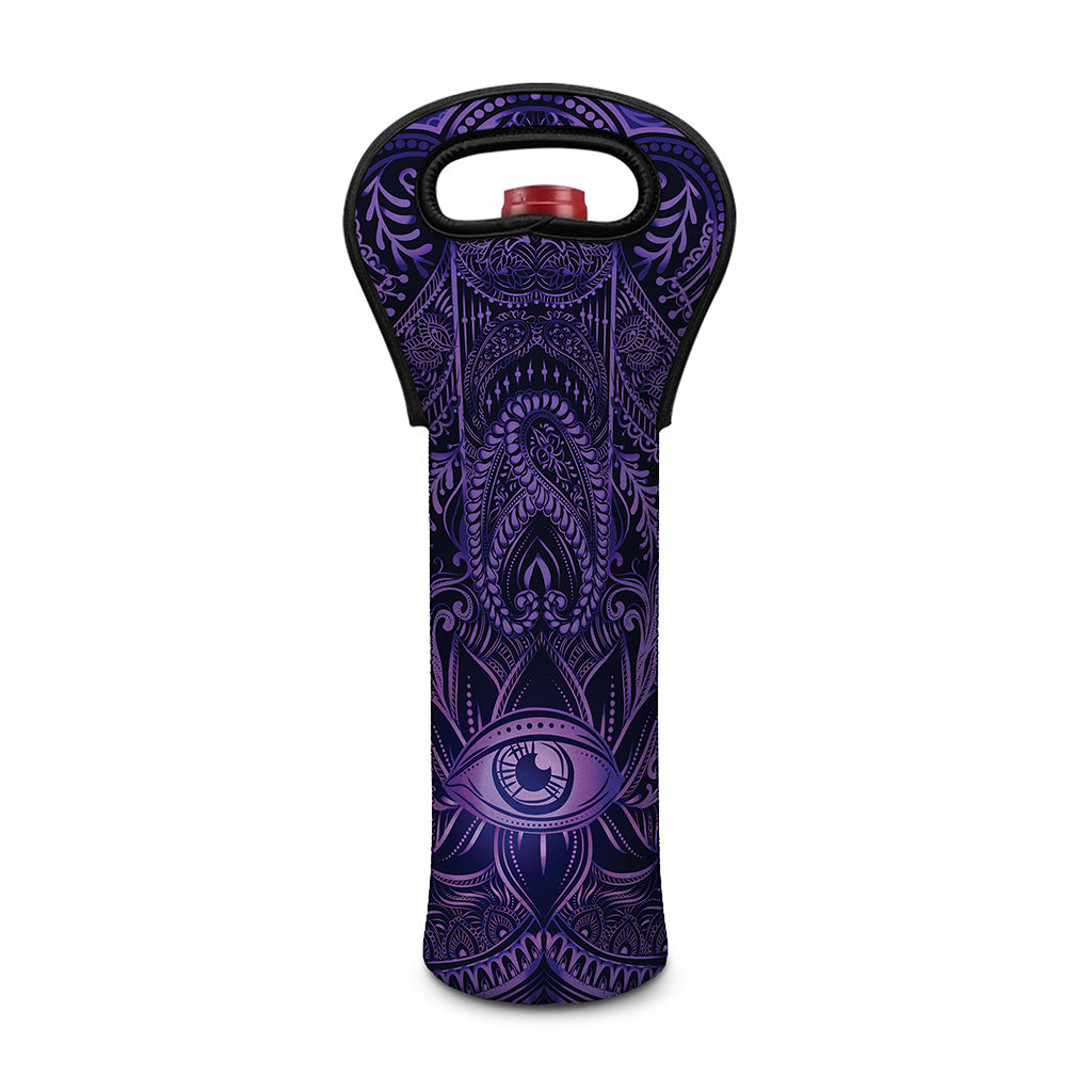 Purple Hamsa Hand Print Single Neoprene Wine Tote