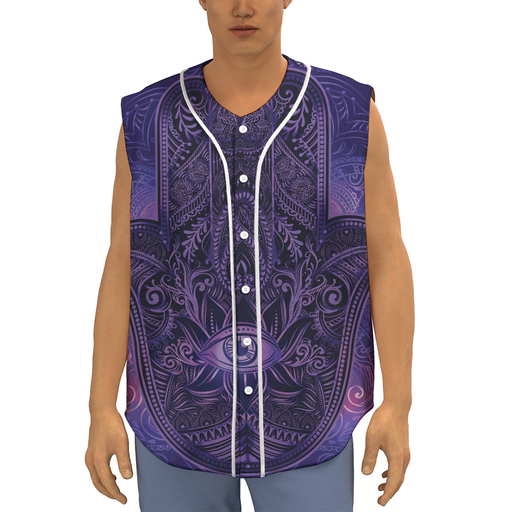 Purple Hamsa Hand Print Sleeveless Baseball Jersey