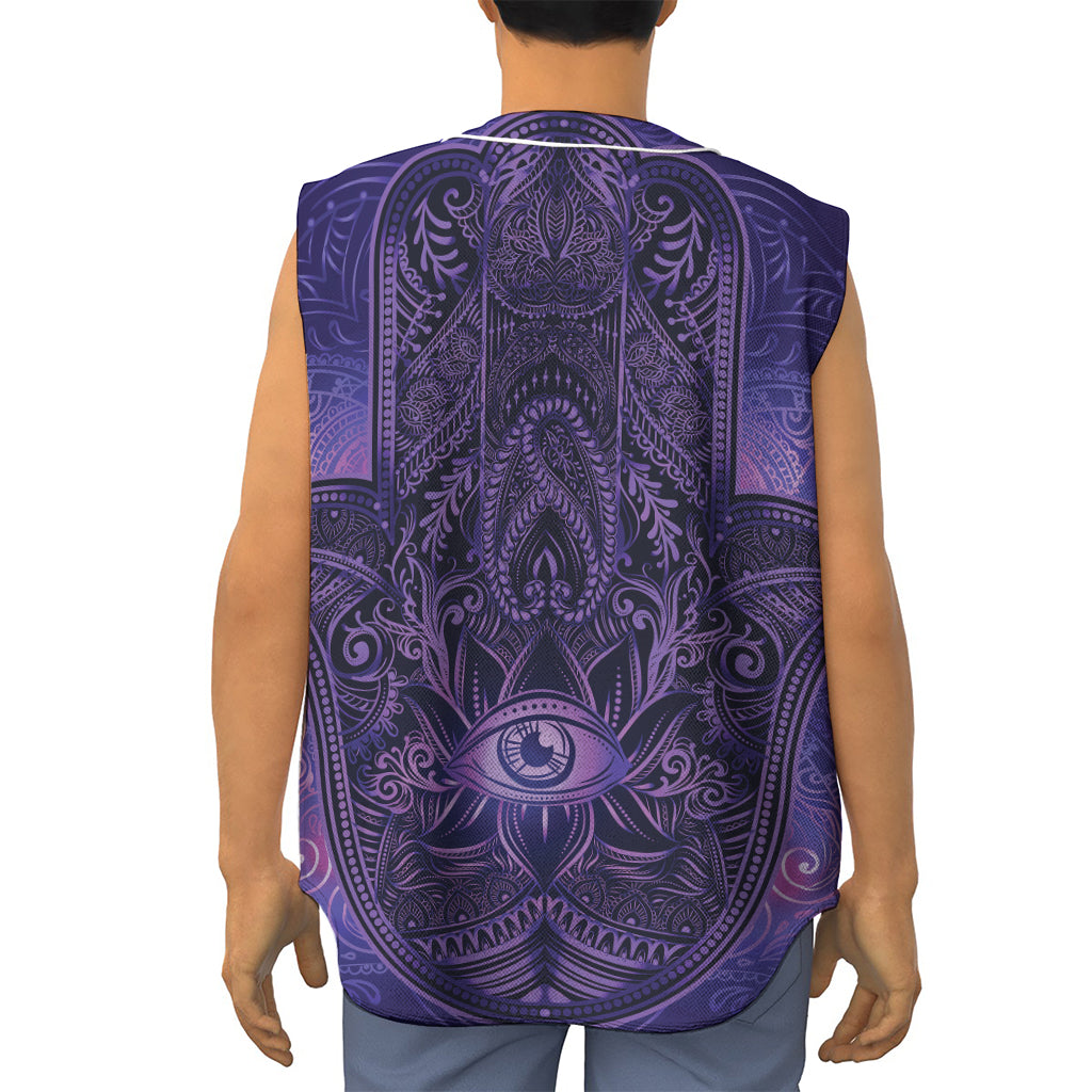 Purple Hamsa Hand Print Sleeveless Baseball Jersey