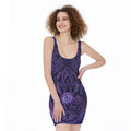 Purple Hamsa Hand Print Sleeveless Bodycon Dress