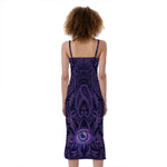 Purple Hamsa Hand Print Slim Fit Midi Cami Dress