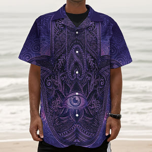 Purple Hamsa Hand Print Textured Short Sleeve Shirt
